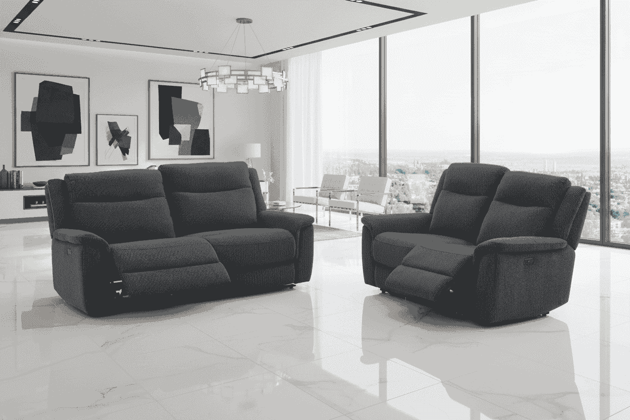 (Back In Stock May 1st) "Tamla" Charcoal Grey Fabric Electric Recliner Sofa Range Complete With USB/C Charging Ports