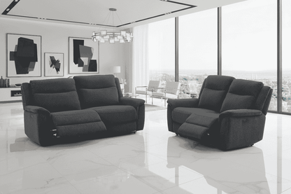 (Back In Stock May 1st) "Tamla" Charcoal Grey Fabric Electric Recliner Sofa Range Complete With USB/C Charging Ports