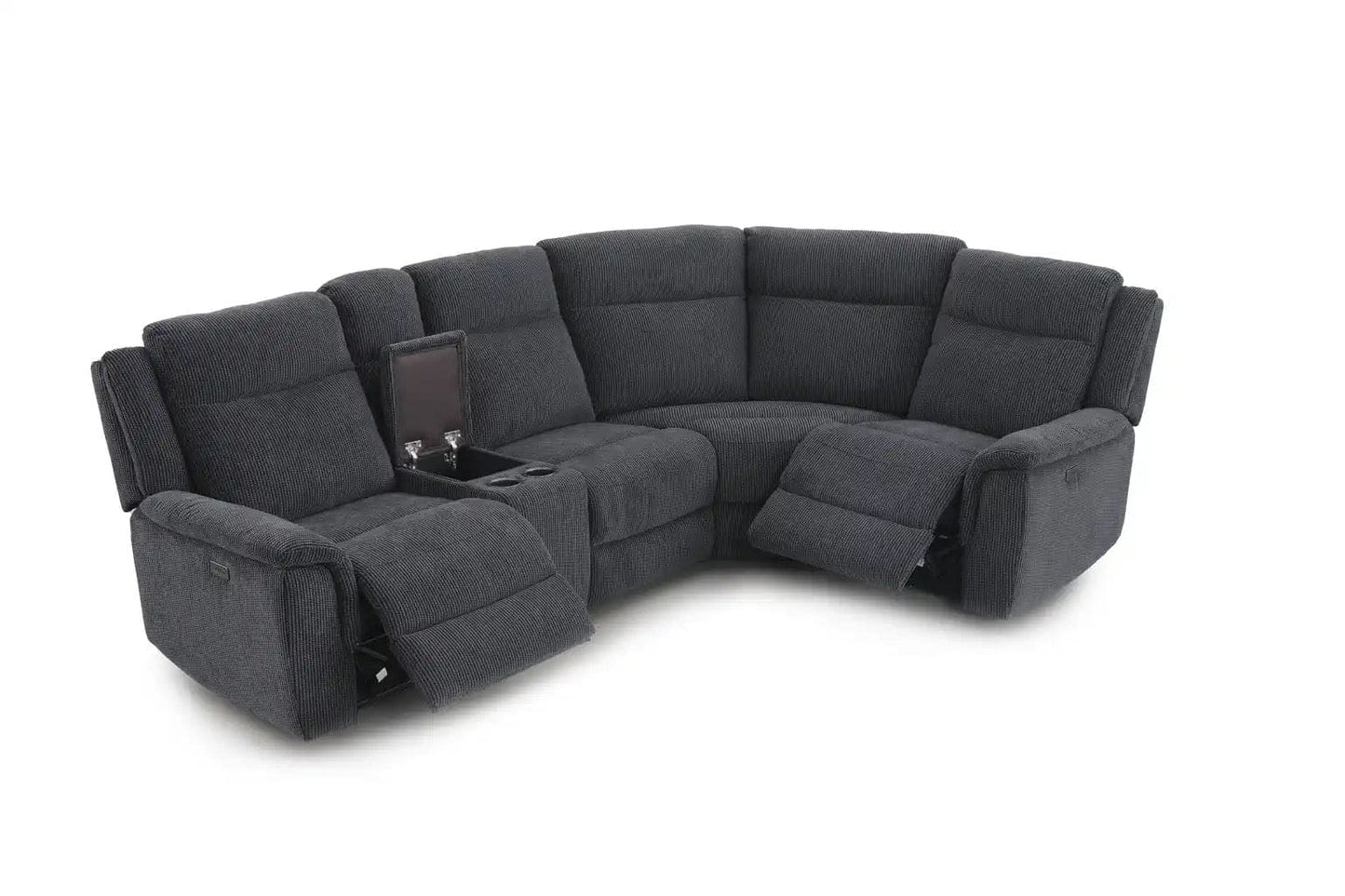 (Back In Stock May 1st) "Tamla" Charcoal Grey Fabric Electric Recliner Corner Sofa With Drinks Console - Fully Sectional & Complete With USB/C Charging Ports