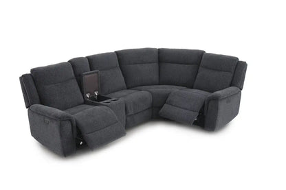 (Back In Stock May 1st) "Tamla" Charcoal Grey Fabric Electric Recliner Corner Sofa With Drinks Console - Fully Sectional & Complete With USB/C Charging Ports