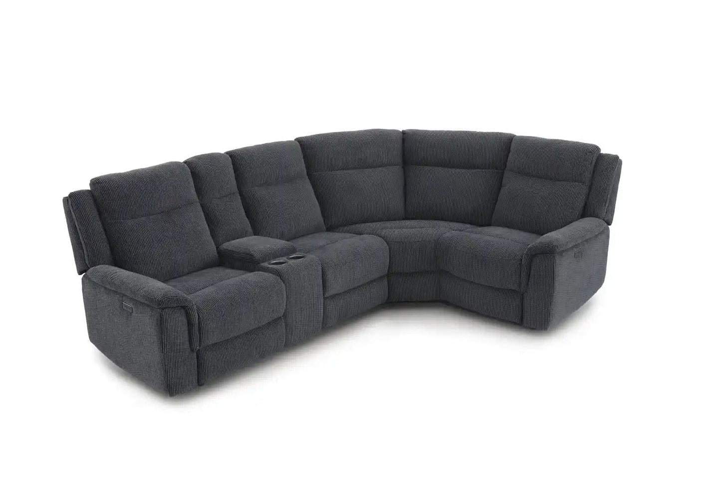 (Back In Stock May 1st) "Tamla" Charcoal Grey Fabric Electric Recliner Corner Sofa With Drinks Console - Fully Sectional & Complete With USB/C Charging Ports