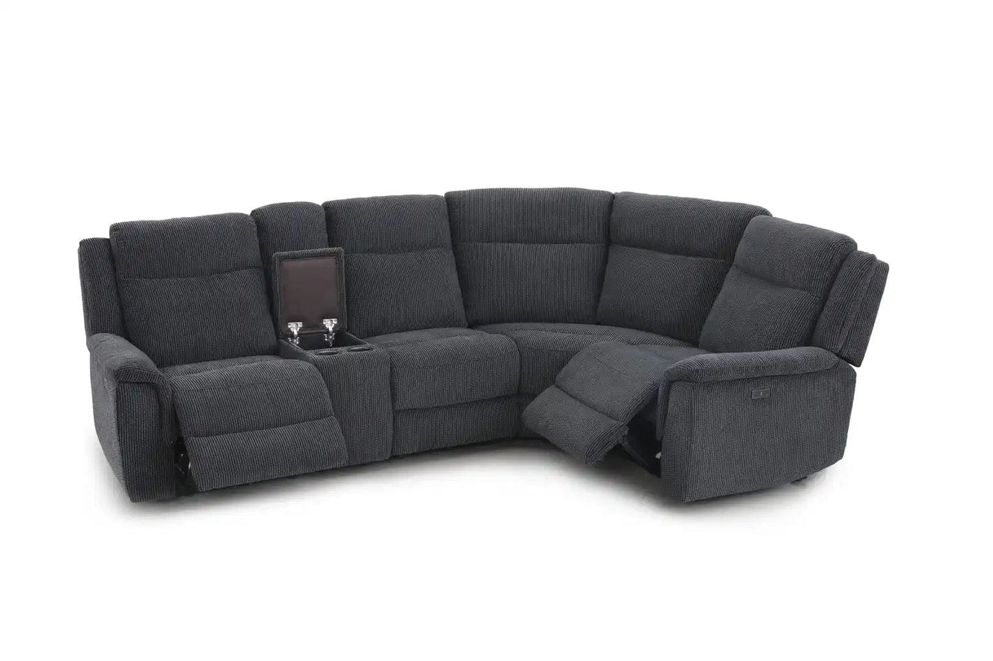 (Back In Stock May 1st) "Tamla" Charcoal Grey Fabric Electric Recliner Corner Sofa With Drinks Console - Fully Sectional & Complete With USB/C Charging Ports