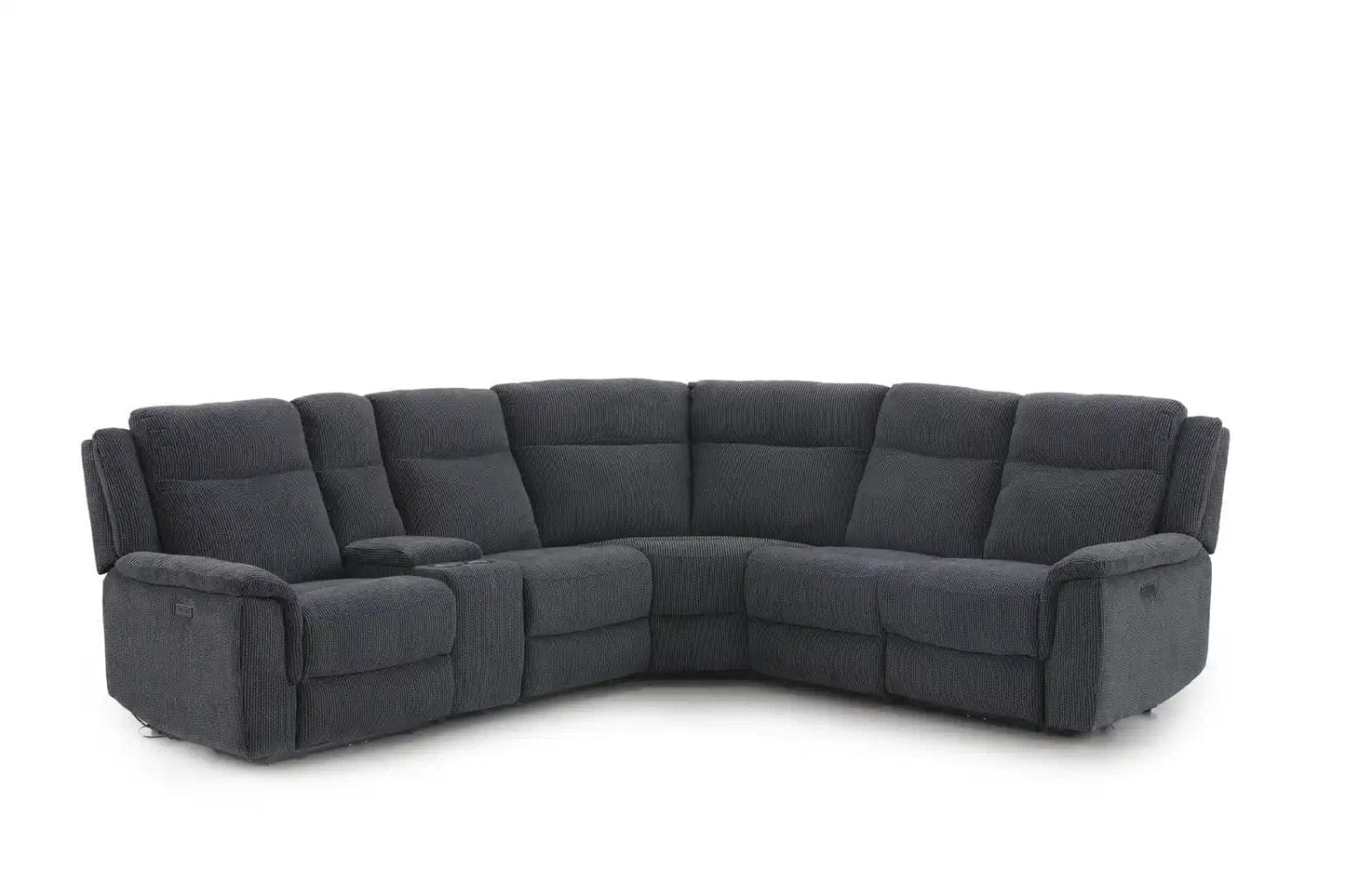 (Back In Stock May 1st) "Tamla" Charcoal Grey Fabric Electric Recliner Corner Sofa With Drinks Console - Fully Sectional & Complete With USB/C Charging Ports