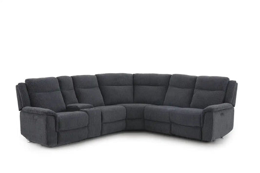 (PRE ORDER DISCOUNT! Back In Stock May 1st) "Tamla" Charcoal Grey Fabric 2c2c Electric Recliner Corner Sofa With Drinks Console - Fully Sectional & Complete With USB/C Charging Ports