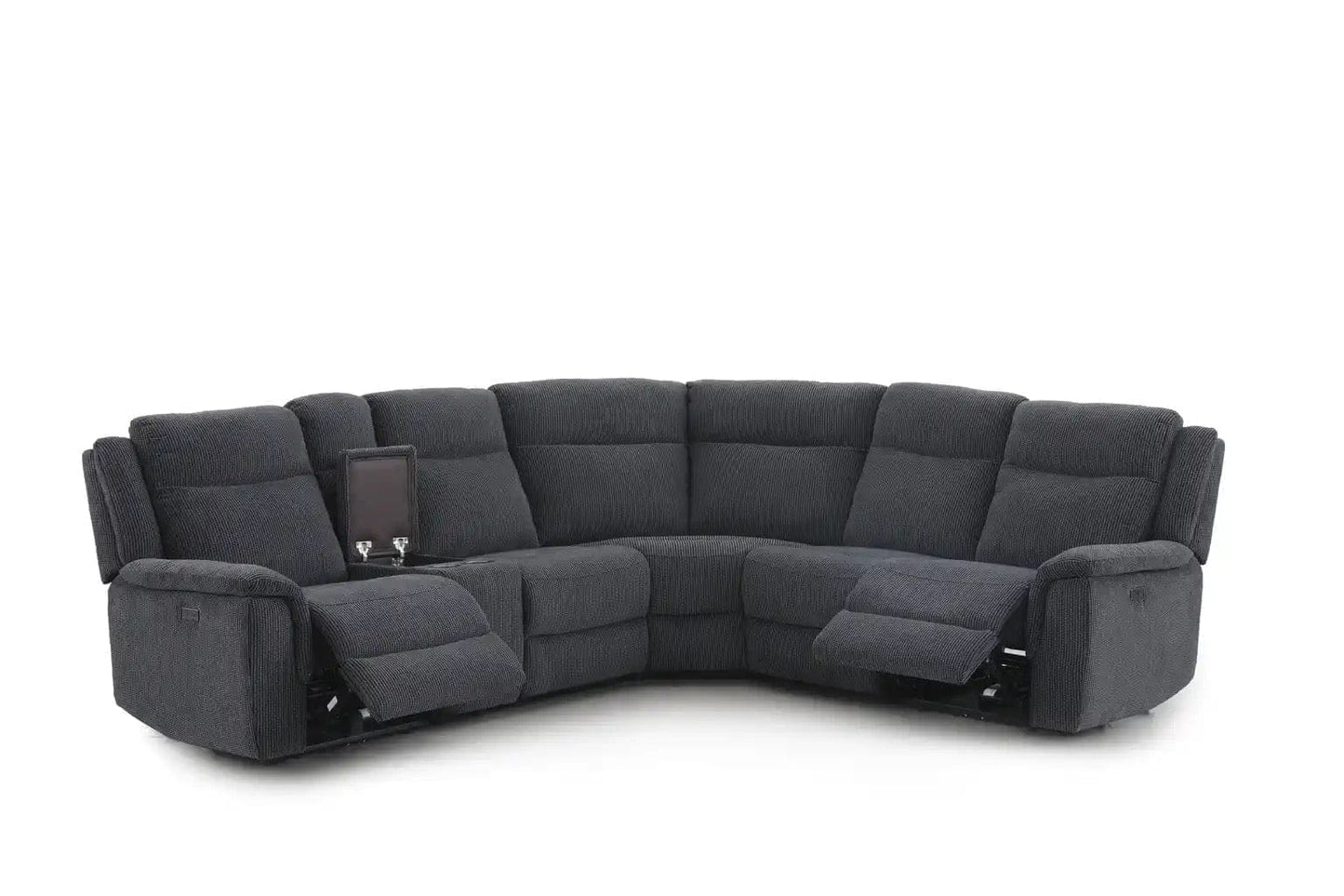 (Back In Stock May 1st) "Tamla" Charcoal Grey Fabric Electric Recliner Corner Sofa With Drinks Console - Fully Sectional & Complete With USB/C Charging Ports