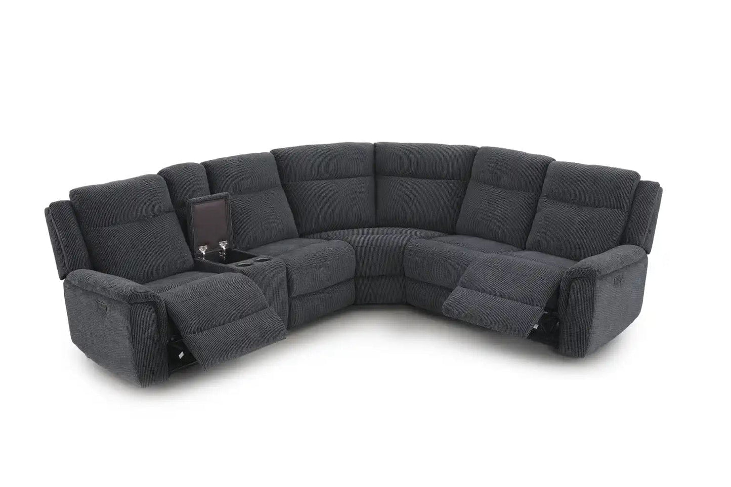 (Back In Stock May 1st) "Tamla" Charcoal Grey Fabric Electric Recliner Corner Sofa With Drinks Console - Fully Sectional & Complete With USB/C Charging Ports
