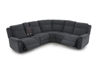 (Back In Stock May 1st) "Tamla" Charcoal Grey Fabric Electric Recliner Corner Sofa With Drinks Console - Fully Sectional & Complete With USB/C Charging Ports