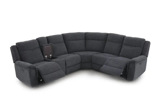(Back In Stock May 1st) "Tamla" Charcoal Grey Fabric Electric Recliner Corner Sofa With Drinks Console - Fully Sectional & Complete With USB/C Charging Ports