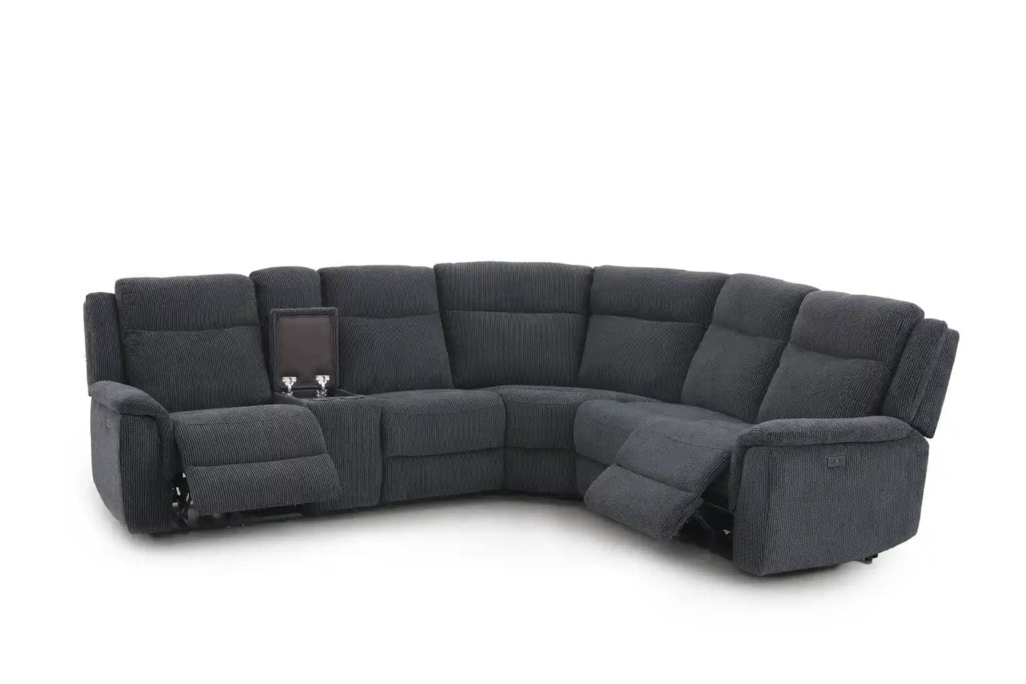 (Back In Stock May 1st) "Tamla" Charcoal Grey Fabric Electric Recliner Corner Sofa With Drinks Console - Fully Sectional & Complete With USB/C Charging Ports