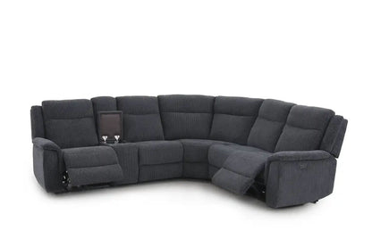 (Back In Stock May 1st) "Tamla" Charcoal Grey Fabric Electric Recliner Corner Sofa With Drinks Console - Fully Sectional & Complete With USB/C Charging Ports