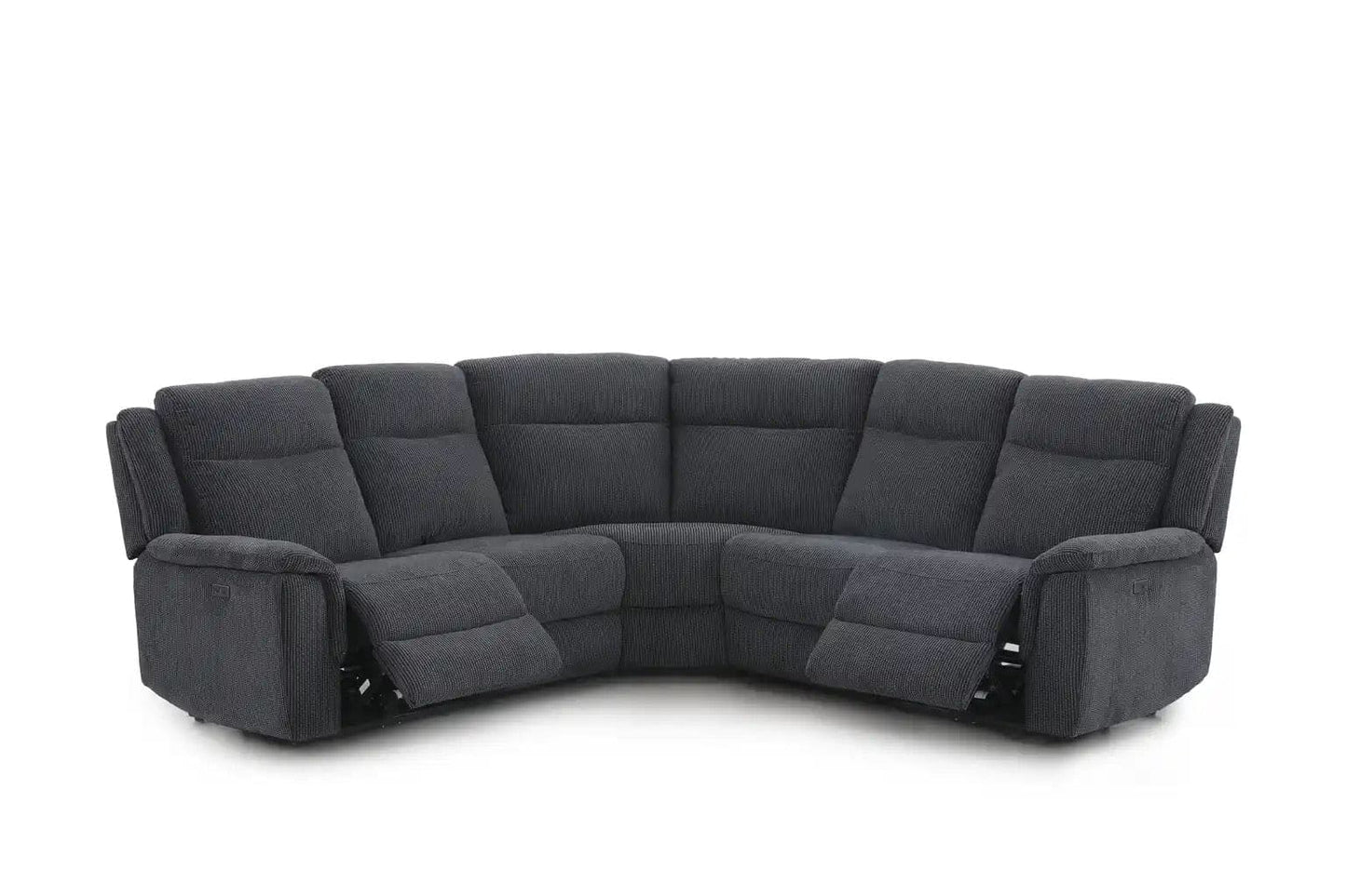 (Back In Stock May 1st) "Tamla" Charcoal Grey Fabric Electric Recliner Corner Sofa With Drinks Console - Fully Sectional & Complete With USB/C Charging Ports