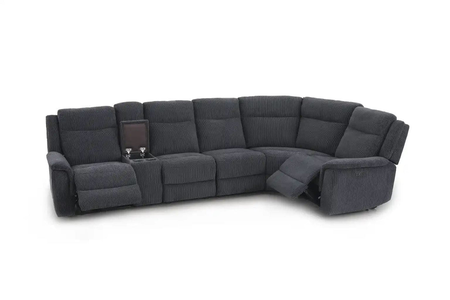 (Back In Stock May 1st) "Tamla" Charcoal Grey Fabric Electric Recliner Corner Sofa With Drinks Console - Fully Sectional & Complete With USB/C Charging Ports