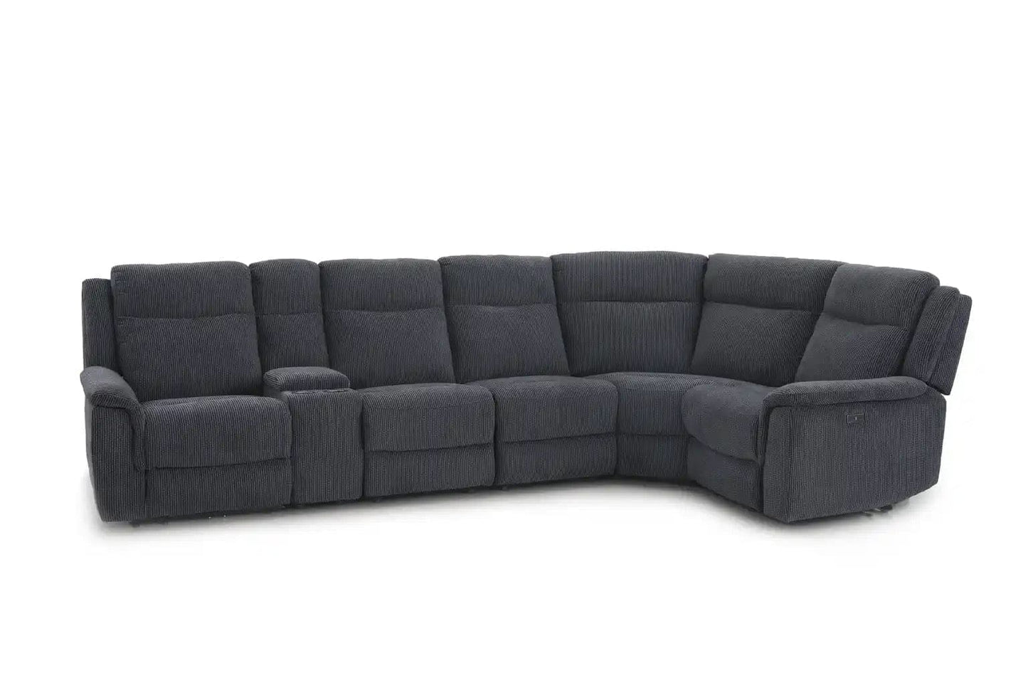 (Back In Stock May 1st) "Tamla" Charcoal Grey Fabric Electric Recliner Corner Sofa With Drinks Console - Fully Sectional & Complete With USB/C Charging Ports