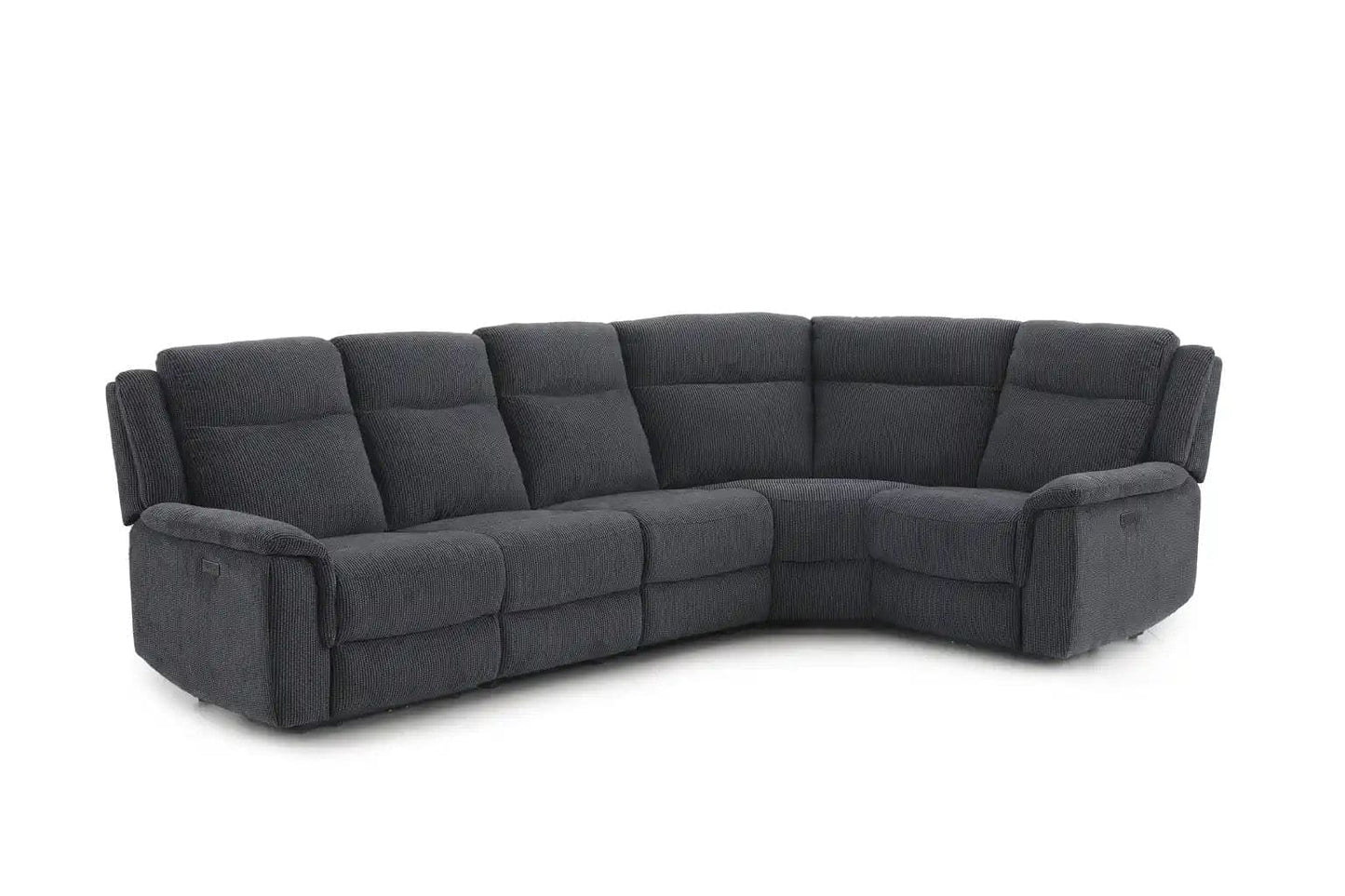 (Back In Stock May 1st) "Tamla" Charcoal Grey Fabric Electric Recliner Corner Sofa With Drinks Console - Fully Sectional & Complete With USB/C Charging Ports