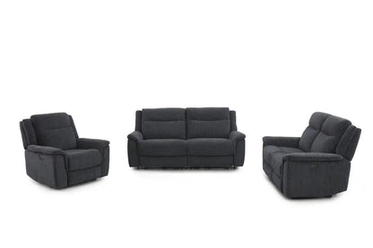 (PRE ORDER DISCOUNT! Back In Stock May 1st) "Tamla" Charcoal Grey Fabric Electric Recliner 3 Seater, 2 Seater & Armchair Sofa Set Complete With USB/C Charging Ports