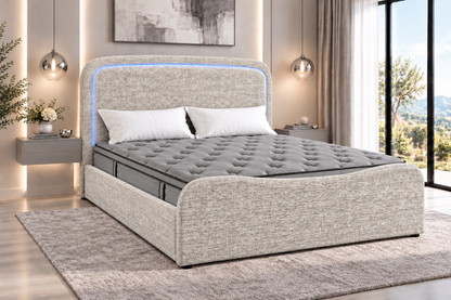 (Pre Order Deal, Back In Stock December 15th) "Harriet" Ivory Ottoman Storage Bed Frame + Mattress Package