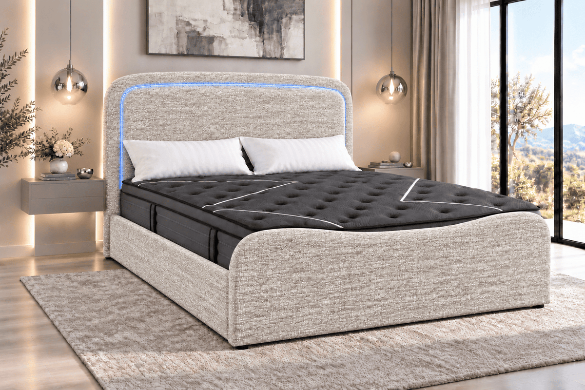 (Pre Order Deal, Back In Stock December 15th) "Harriet" Ivory Ottoman Storage Bed Frame + Mattress Package