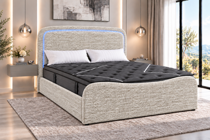 (Pre Order Deal, Back In Stock December 15th) "Harriet" Ivory Ottoman Storage Bed Frame + Mattress Package