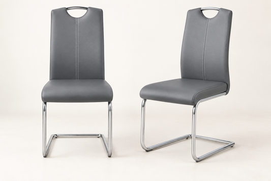 MILN Grey Leather Dining Chairs