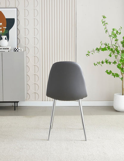MEX Quilted Back Grey Leather Dining Chairs With Chrome Metal Legs | Set Of 2, 4, 6 or 8