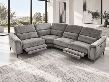 Beckham 2c2 Electric Recliner Grey Fabric Corner Sofa With Adjustable Headrests