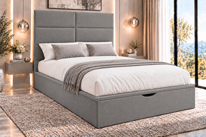 "Indulgence" Grey Fabric Ottoman Storage Bed - Frame Only - 2 Sizes Available
