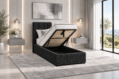 (Pre Order Deal, Back In Stock December 15th) "Jasmine" Charcoal Grey Ottoman Storage Bed Frame - Frame Only