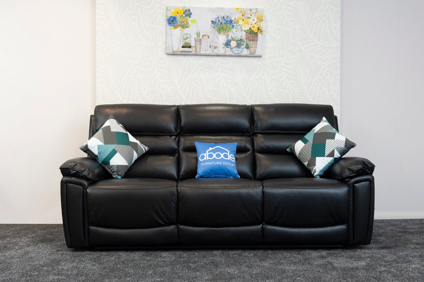 Donald Black Leather Electric / Power Reclining Sofa Range Suite Set With USB Charging Ports & Drop Down Tray Table