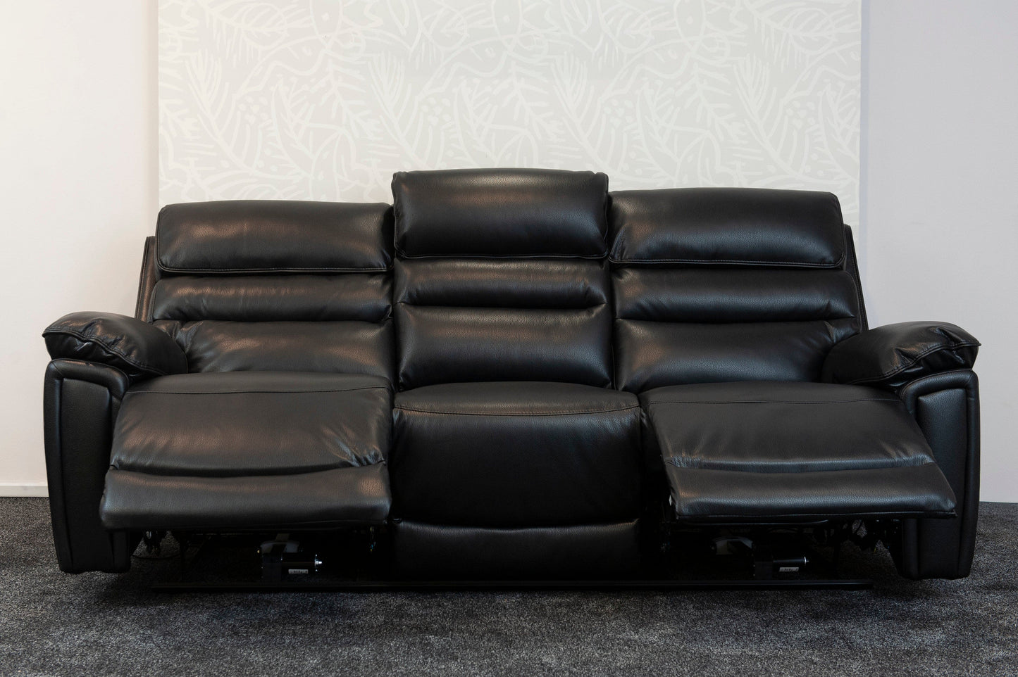 Donald Black Leather Electric / Power Reclining Sofa Range Suite Set With USB Charging Ports & Drop Down Tray Table