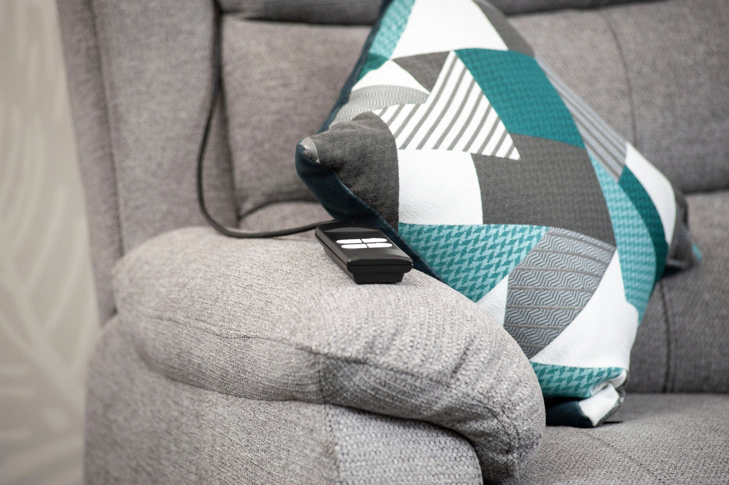 Dual Motor Lewson Grey Fabric Rise & Recliner 3 Seater + 2 Seater Sofa Set Suite Couch