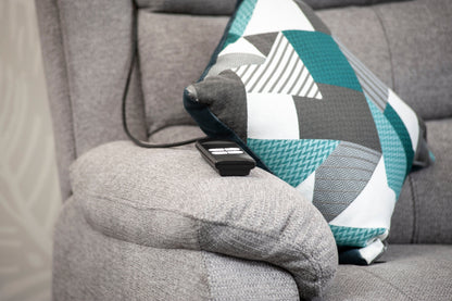 Dual Motor Lewson Grey Fabric Rise & Recliner 3 Seater + 2 Seater Sofa Set Suite Couch