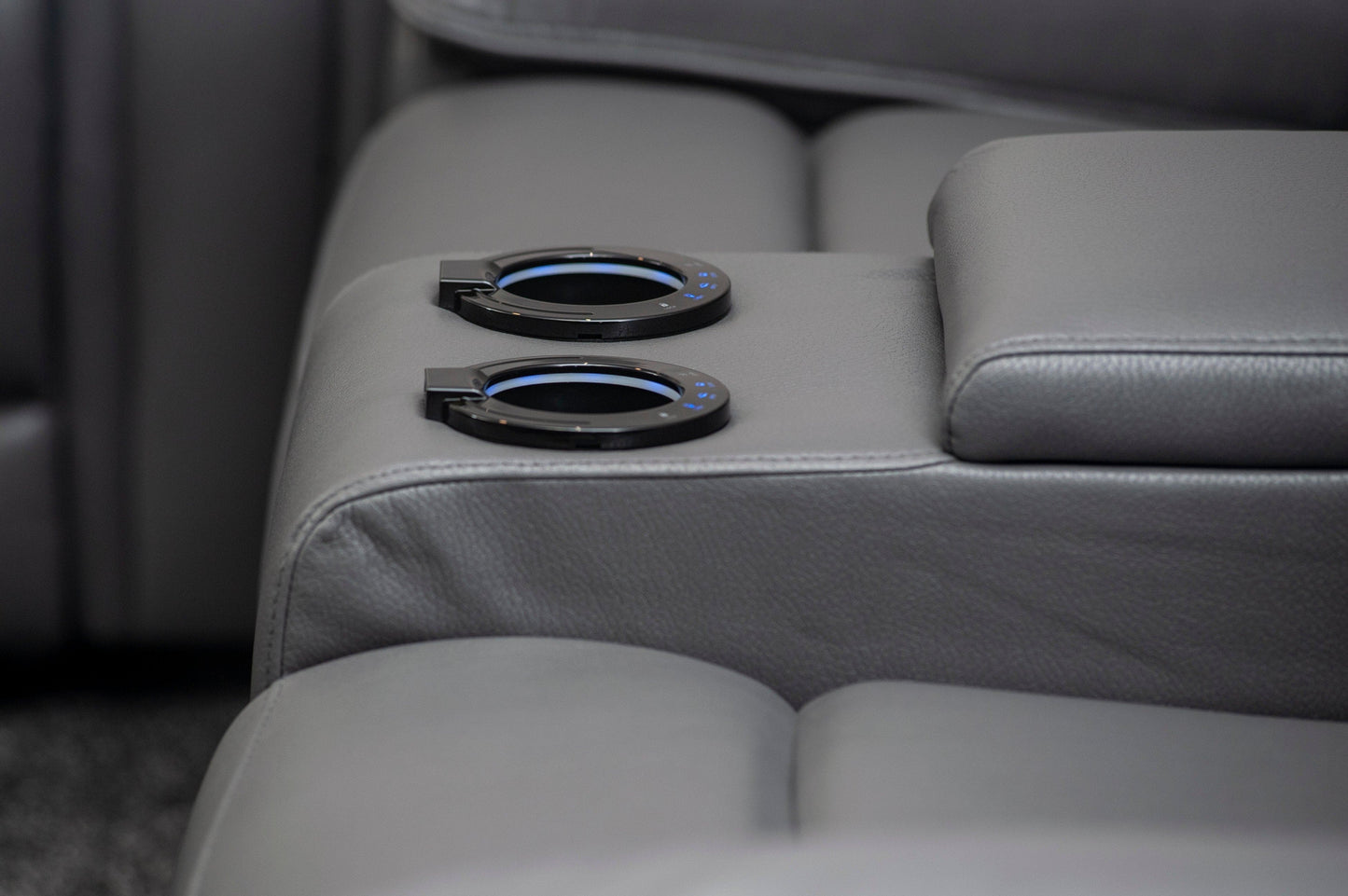 Donald Grey Leather Electric / Power Reclining 3 Seater + 2 Seater Sofa Suite Set With Drinks Coolers USB Charging Ports & Drop Down Tray Table