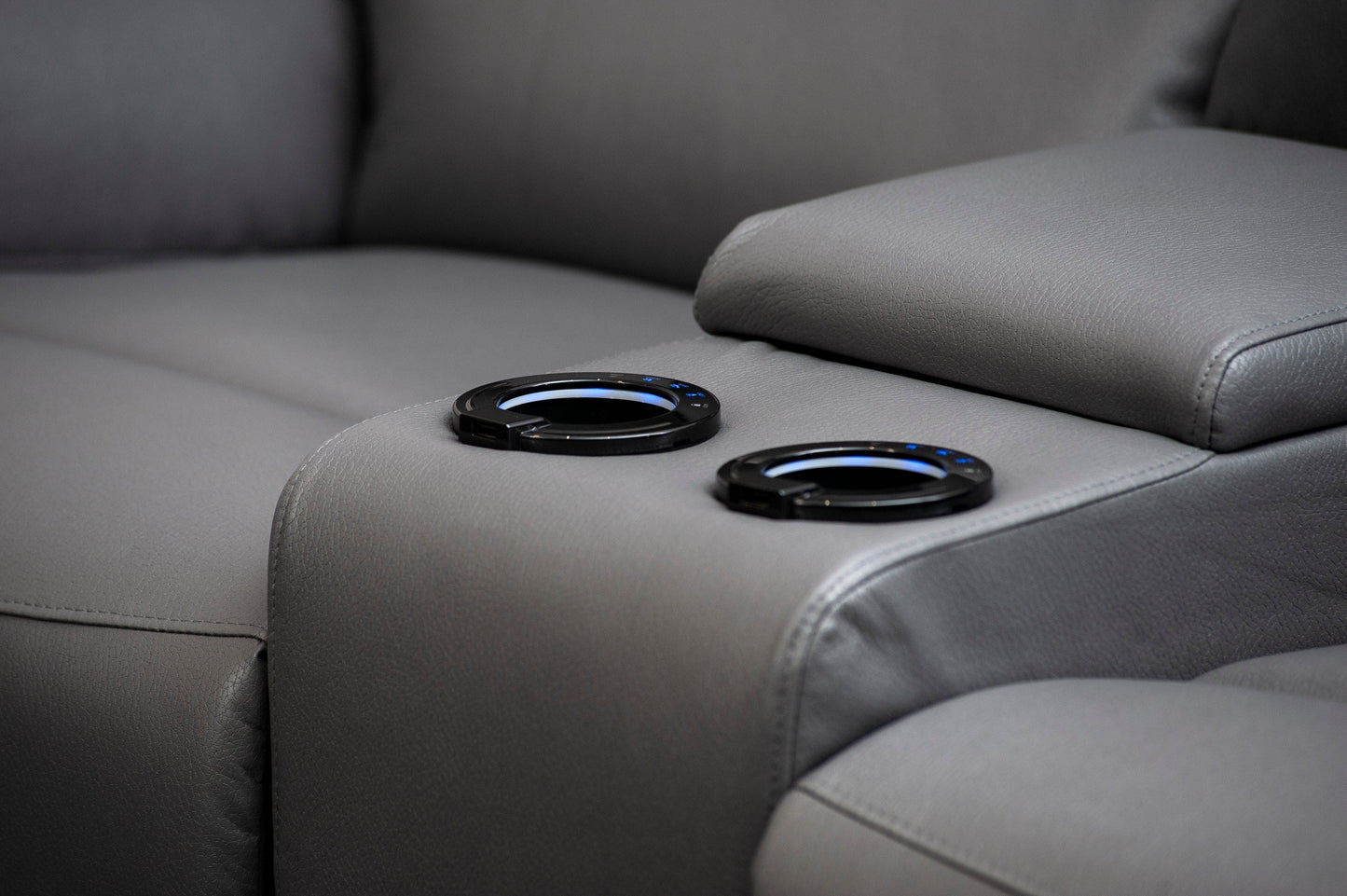 Donald Grey Leather Electric / Power Reclining 3 Seater + 2 Seater Sofa Suite Set With Drinks Coolers USB Charging Ports & Drop Down Tray Table