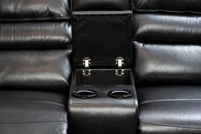 Donald Black Leather Electric / Power Reclining Sofa Range Suite Set With USB Charging Ports & Drop Down Tray Table