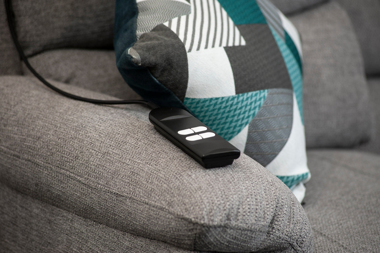 Dual Motor Lewson Grey Fabric Rise & Recliner 3 Seater + 2 Seater Sofa Set Suite Couch