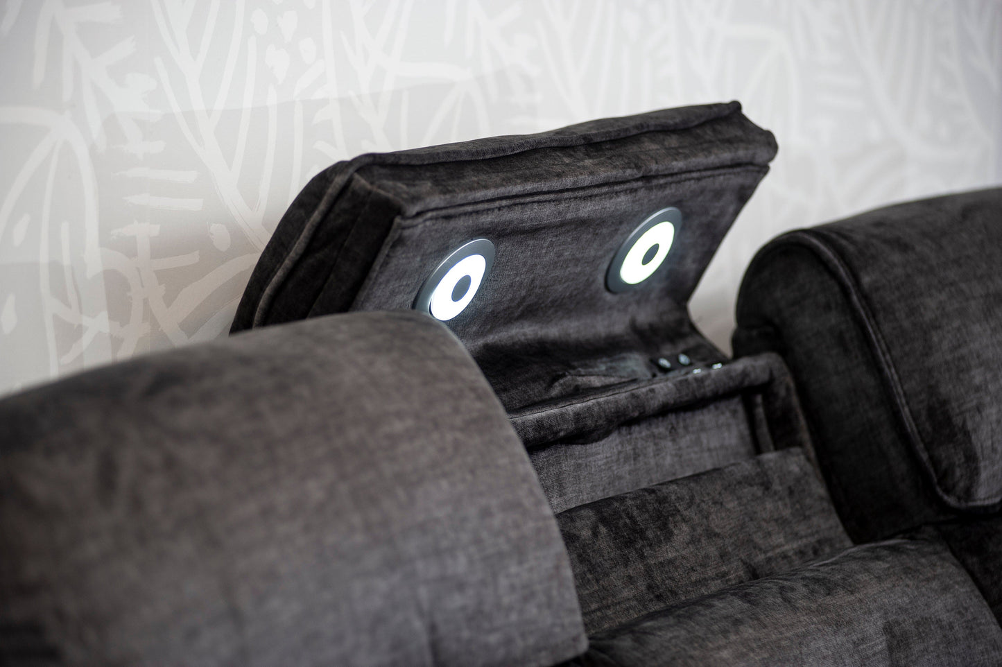 The “ Donald " Electric / Power Reclining Charcoal Grey Fabric Sofa Set - USB Charging & Drinks Tray Table Plus High Seating & Backrest Position | Couch |