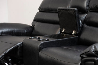 Donald Black Leather Electric / Power Reclining Sofa Range Suite Set With USB Charging Ports & Drop Down Tray Table