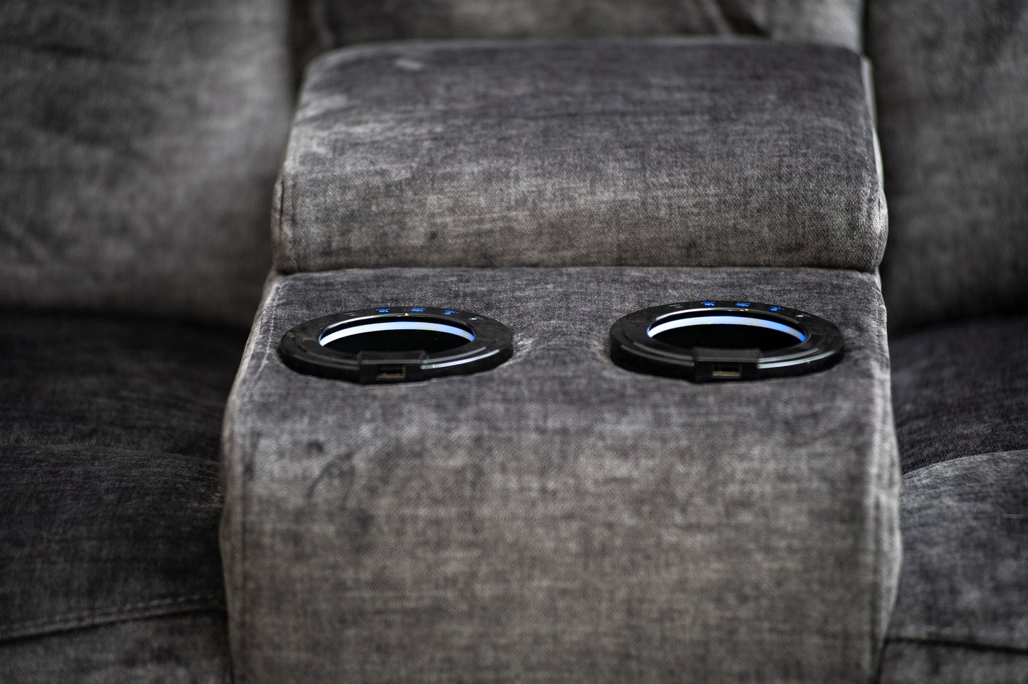 The “ Donald " Electric / Power Reclining Charcoal Grey Fabric Sofa Set - USB Charging & Drinks Tray Table Plus High Seating & Backrest Position | Couch |