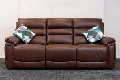 Donald Brown Leather Electric / Power Reclining 3 Seater + 2 Seater Sofa Set With USB Charging Ports & Drop Down Tray Table