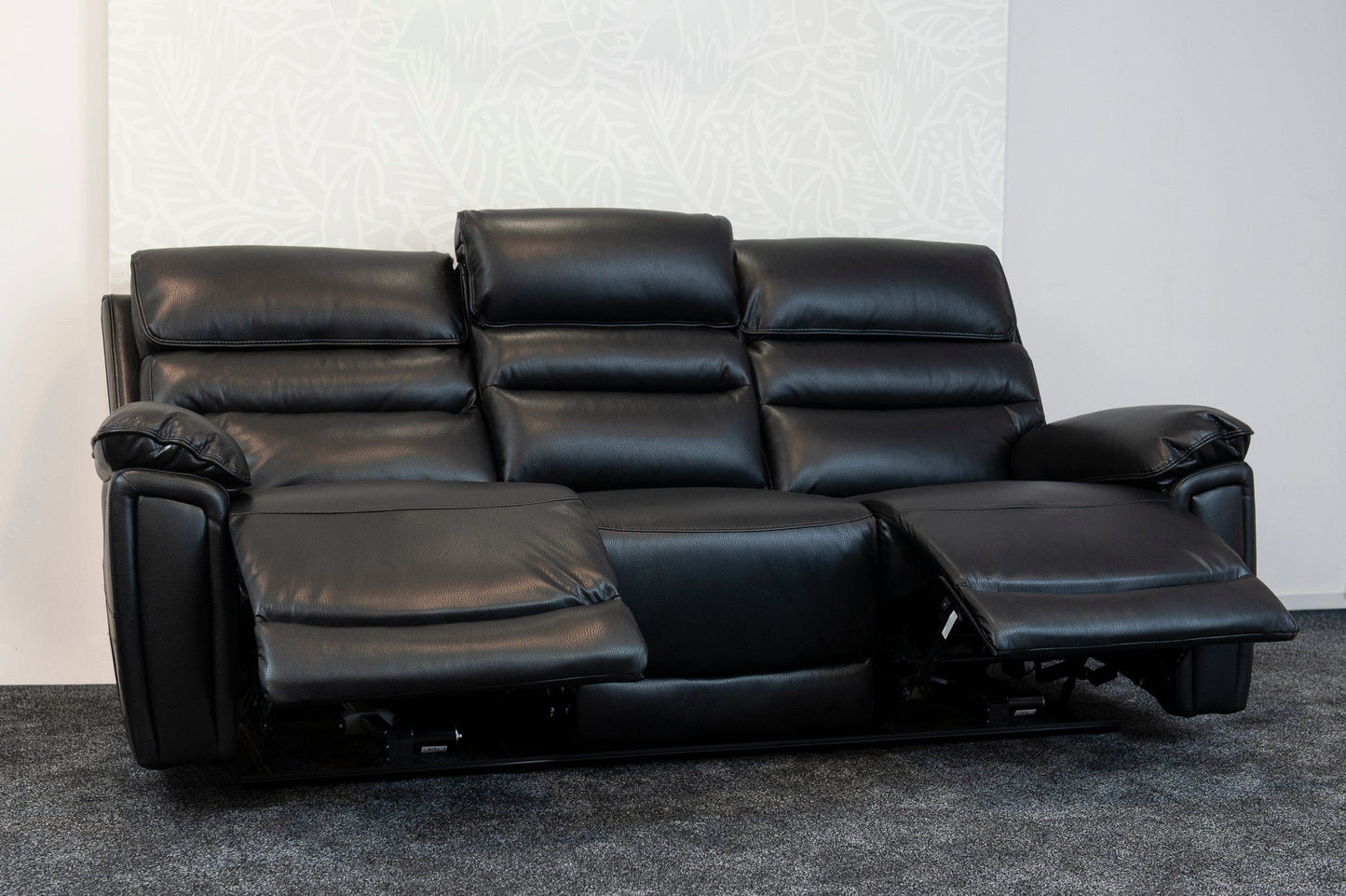 Donald Black Leather Electric / Power Reclining Sofa Range Suite Set With USB Charging Ports & Drop Down Tray Table