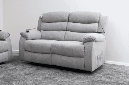 Dual Motor Lewson Grey Fabric Rise & Recliner 3 Seater + 2 Seater Sofa Set Suite Couch
