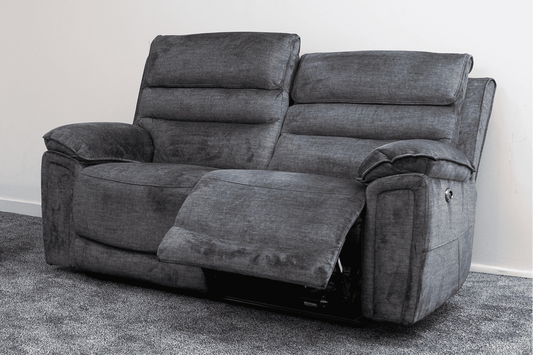 The “ Donald " Electric / Power Reclining Charcoal Grey Fabric 2 Seater Sofa - USB Charging | High Seating & Backrest Position | Couch |