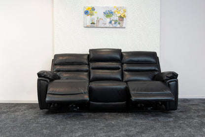 Donald Black Leather Electric / Power Reclining Sofa Range Suite Set With USB Charging Ports & Drop Down Tray Table
