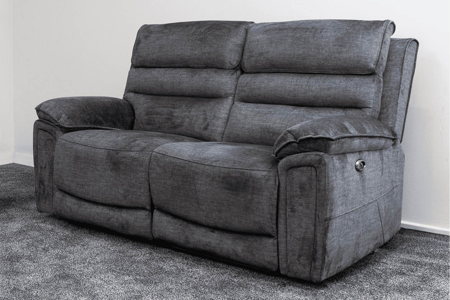 The “ Donald " Electric / Power Reclining Charcoal Grey Fabric 2 Seater Sofa - USB Charging | High Seating & Backrest Position | Couch |