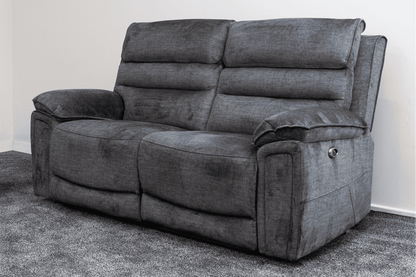 The “ Donald " Electric / Power Reclining Charcoal Grey Fabric 2 Seater Sofa - USB Charging | High Seating & Backrest Position | Couch |