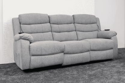 Dual Motor Lewson Grey Fabric Rise & Recliner 3 Seater + 2 Seater Sofa Set Suite Couch