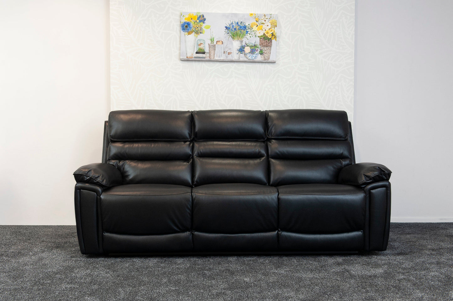 Donald Black Leather Electric / Power Reclining Sofa Range Suite Set With USB Charging Ports & Drop Down Tray Table