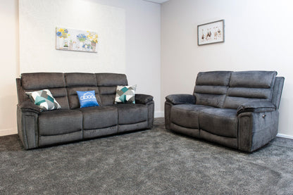 The “ Donald " Electric / Power Reclining Charcoal Grey Fabric 3 + 2 Seater Sofa Set - USB Charging & Drinks Tray Table Plus High Seating & Backrest Position | Couch |