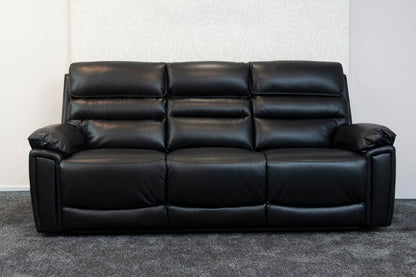 Donald Black Leather Electric / Power Reclining Sofa Range Suite Set With USB Charging Ports & Drop Down Tray Table