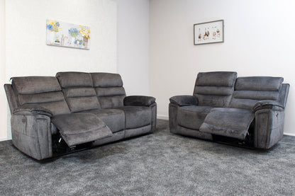 The “ Donald " Electric / Power Reclining Charcoal Grey Fabric 3 + 2 Seater Sofa Set - USB Charging & Drinks Tray Table Plus High Seating & Backrest Position | Couch |